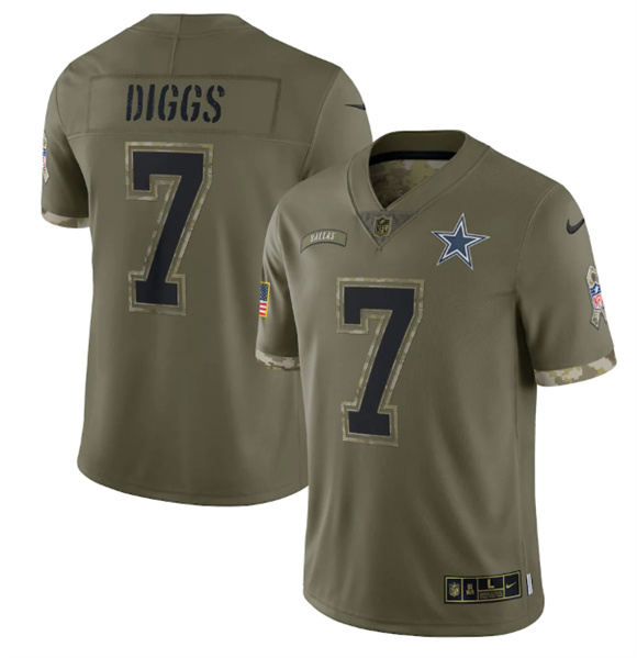 Men's Dallas Cowboys #7 Trevon Diggs 2022 Olive Salute To Service Limited Stitched Jersey